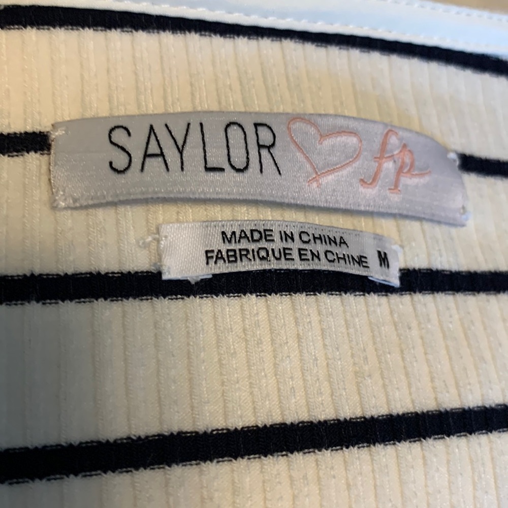Saylor + Free People Chaser Mini Dress Wrap Ribbed Stripe Ruffle - Picture 6 of 8